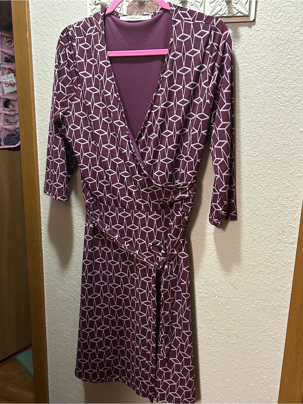 41 Hawthorn Plum Geometric Wrap Dress